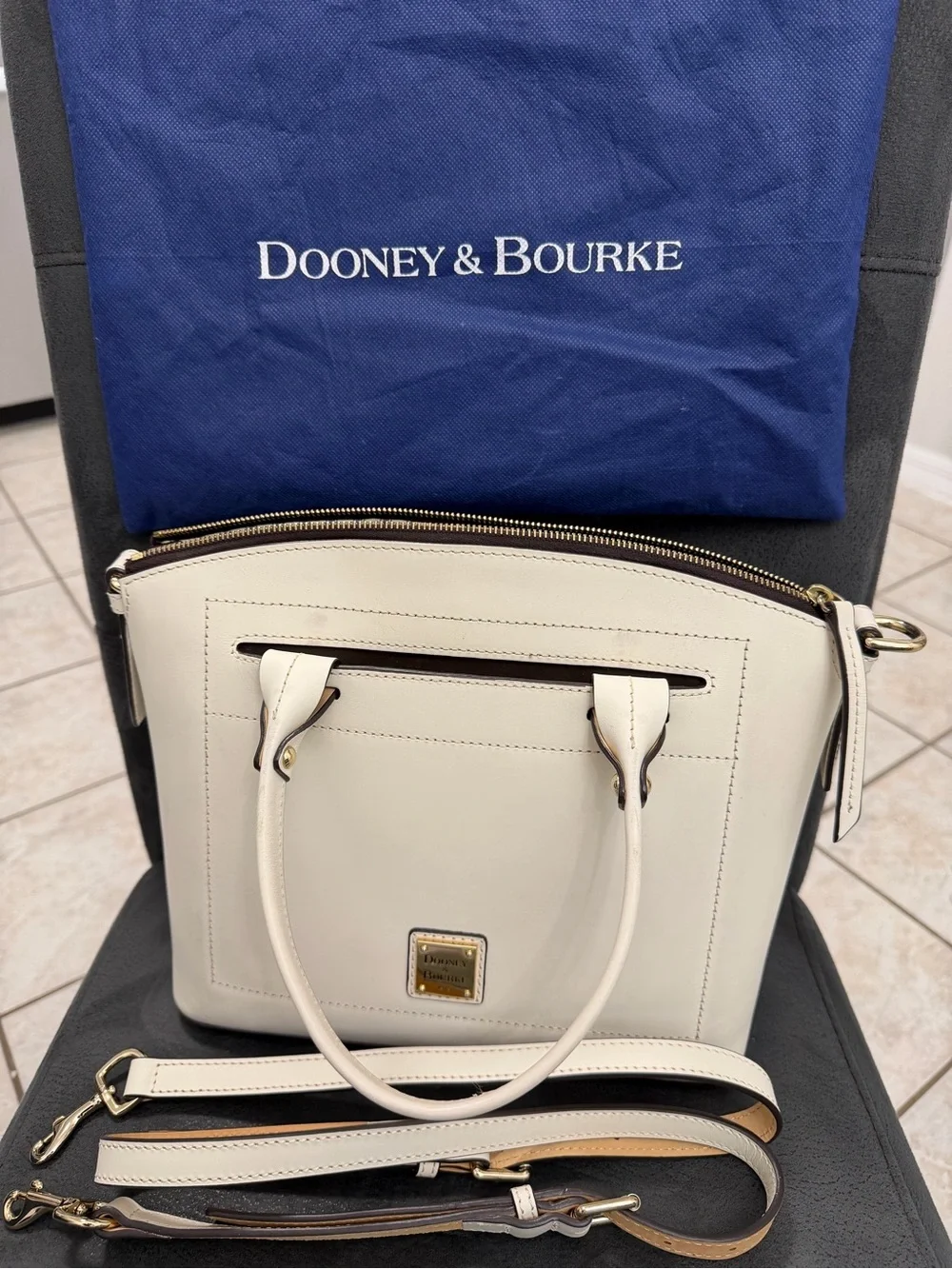 Dooney & Bourke Cream Leather Satchel with Removable Strap - Picture 5 of 7